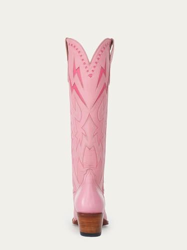 VARECOLA Knee High Cowboy Boots Women,Western Cowboy Boots with Embroidered Lightning Inlay,Chunky Heel Round Toe Wide Calf Cowgirl Boots