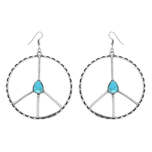 SP Sophia Collection - Western Turquoise Peace Sign Open Circle Earrings