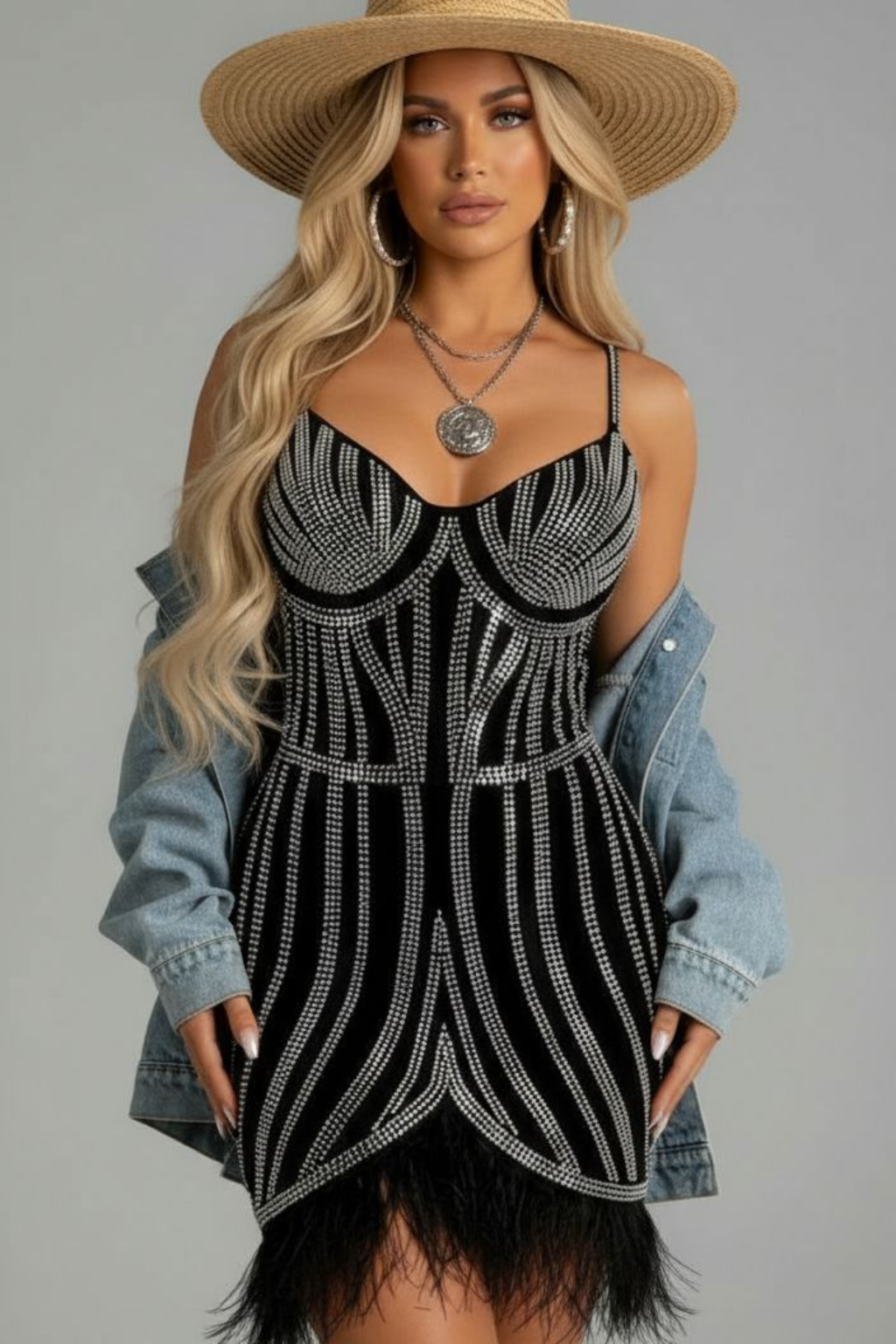 Bling Tassel Feather Dress - Sparkle Statement Dress