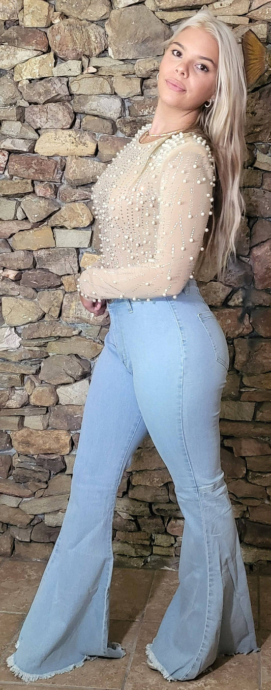 RHINESTONE/PEARL STUD MESH BODYSUIT - Unladylique