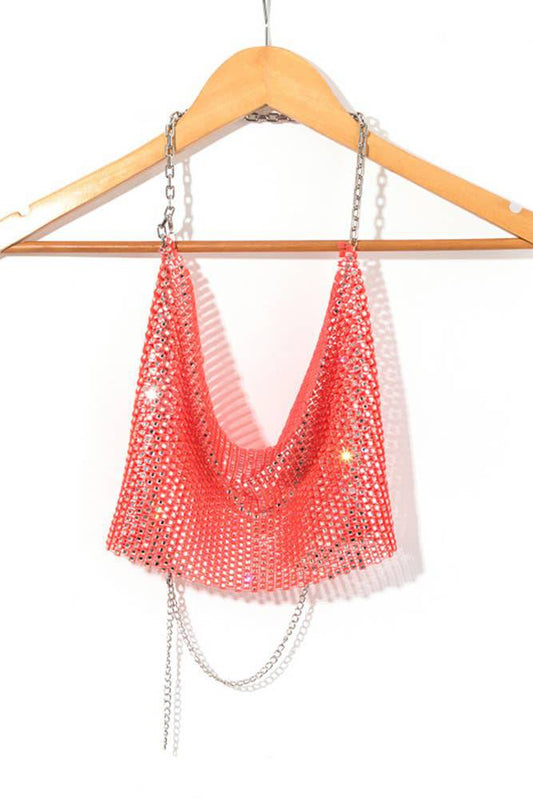 Rhinestone Swing Collar Chain Halter Crop Tank Top - Unladylique