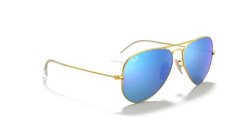 Ray-Ban RB3025 Classic Aviator Sunglasses, Matte Gold/Grey Mirrored Blue, 58 mm