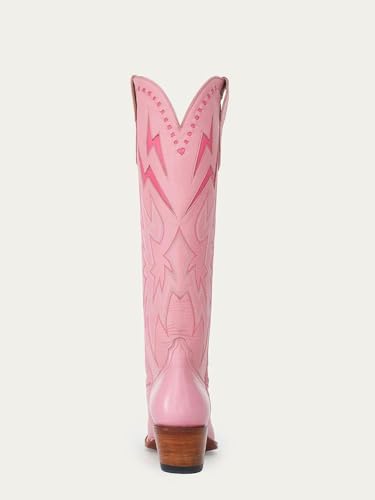 VARECOLA Knee High Cowboy Boots Women，Western Cowboy Boots with Embroidered Lightning Inlay，Chunky Heel Round Toe Wide Calf Cowgirl Boots