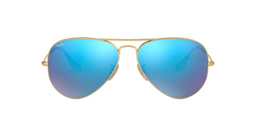 Ray-Ban RB3025 Classic Aviator Sunglasses, Matte Gold/Grey Mirrored Blue, 58 mm