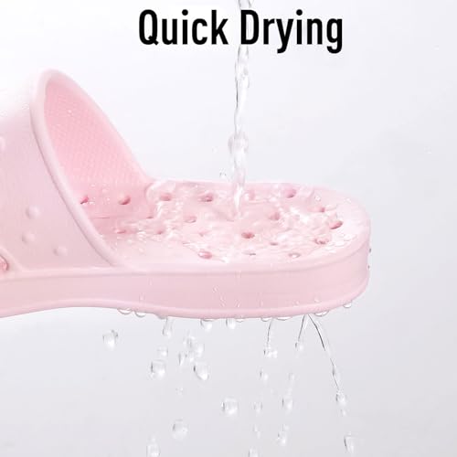 shevalues Shower Shoes for Women with Arch Support Quick Drying Pool Slides Lightweight Beach Sandals with Drain Holes, Pink 8-9 Women / 6.5-7.5 Men