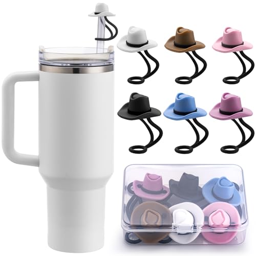 Straw Cover Cap for Stanley Cup 30 40 oz, Silicone Straw Toppers Cowboy Hat, Tumbler Cup Accessories for 10mm Straw Cute Gifts for Women