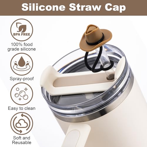 Straw Cover Cap for Stanley Cup 30 40 oz, Silicone Straw Toppers Cowboy Hat, Tumbler Cup Accessories for 10mm Straw Cute Gifts for Women