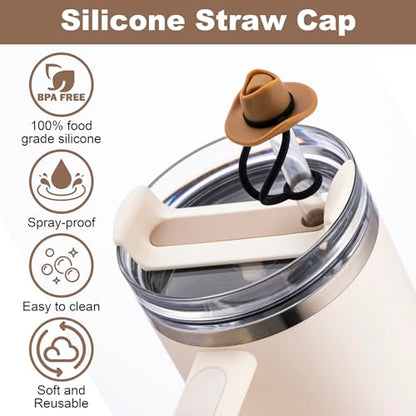 Straw Cover Cap for Stanley Cup 30 40 oz, Silicone Straw Toppers Cowboy Hat, Tumbler Cup Accessories for 10mm Straw Cute Gifts for Women