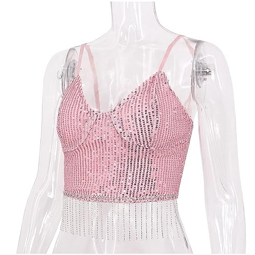 Sparkly Sequin Spaghetti Strap Crop Top