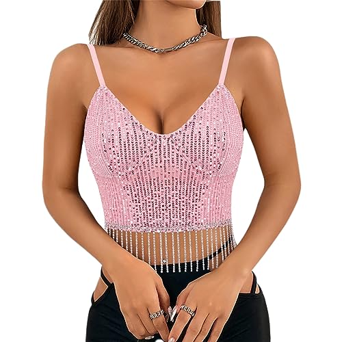 Sparkly Sequin Spaghetti Strap Crop Top