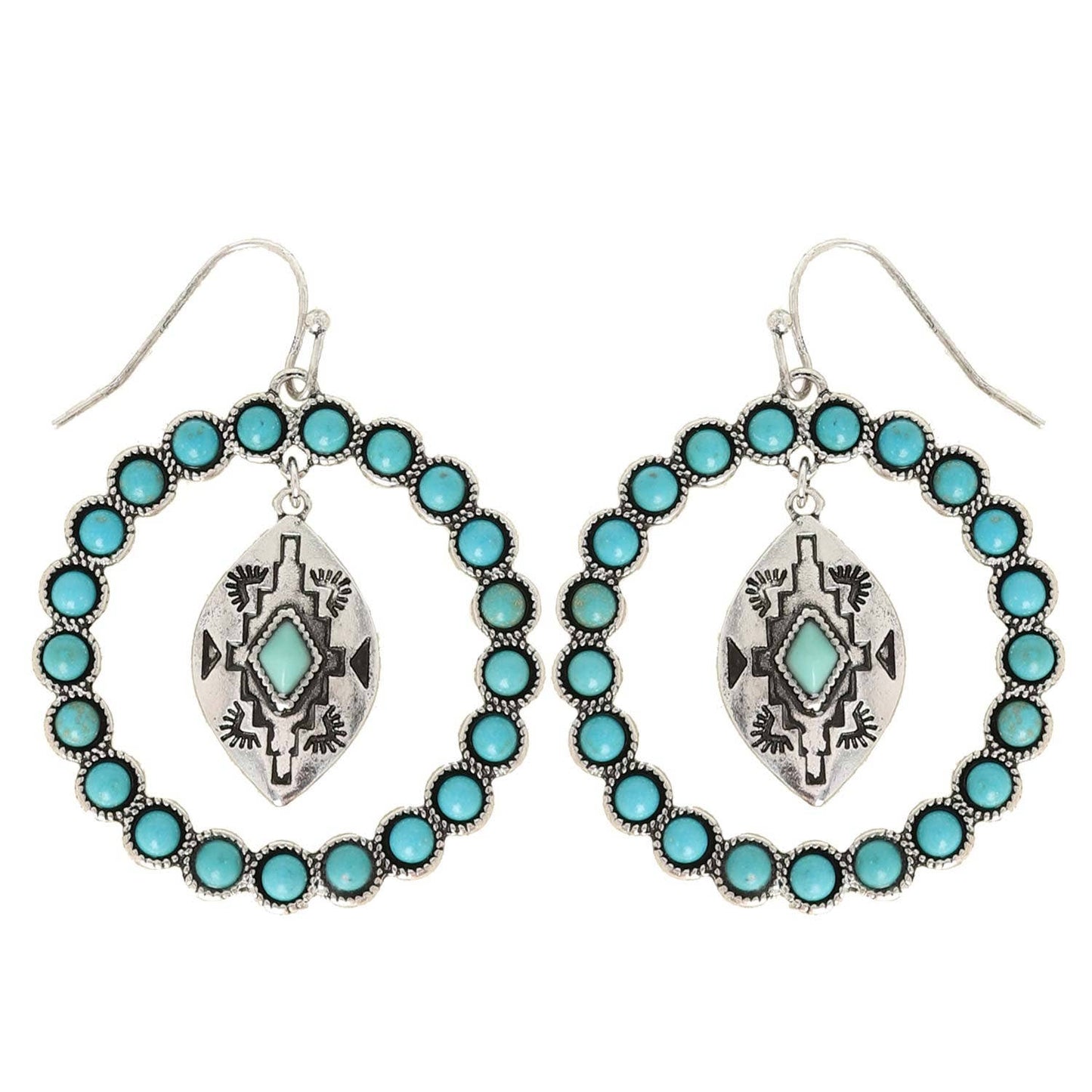 SP Sophia Collection - Western Turquoise Open Circle Drop Earrings: Iridescent