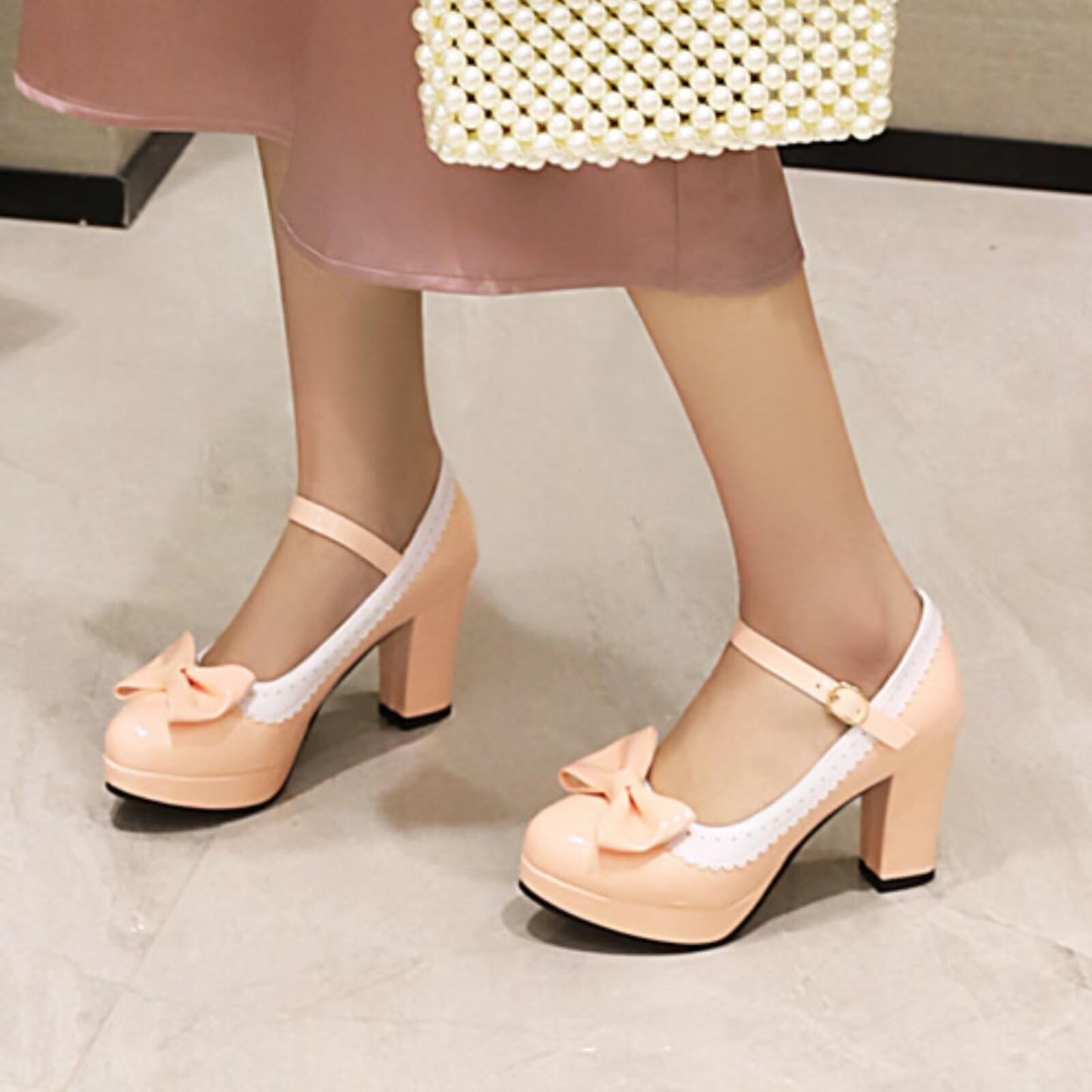 FOREADA Mary Jane Shoes for Women Bow Lolita Shoes Kawaii Platform High Heels Dress Pumps