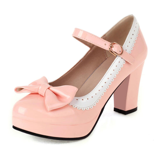 FOREADA Mary Jane Shoes for Women Bow Lolita Shoes Kawaii Platform High Heels Dress Pumps