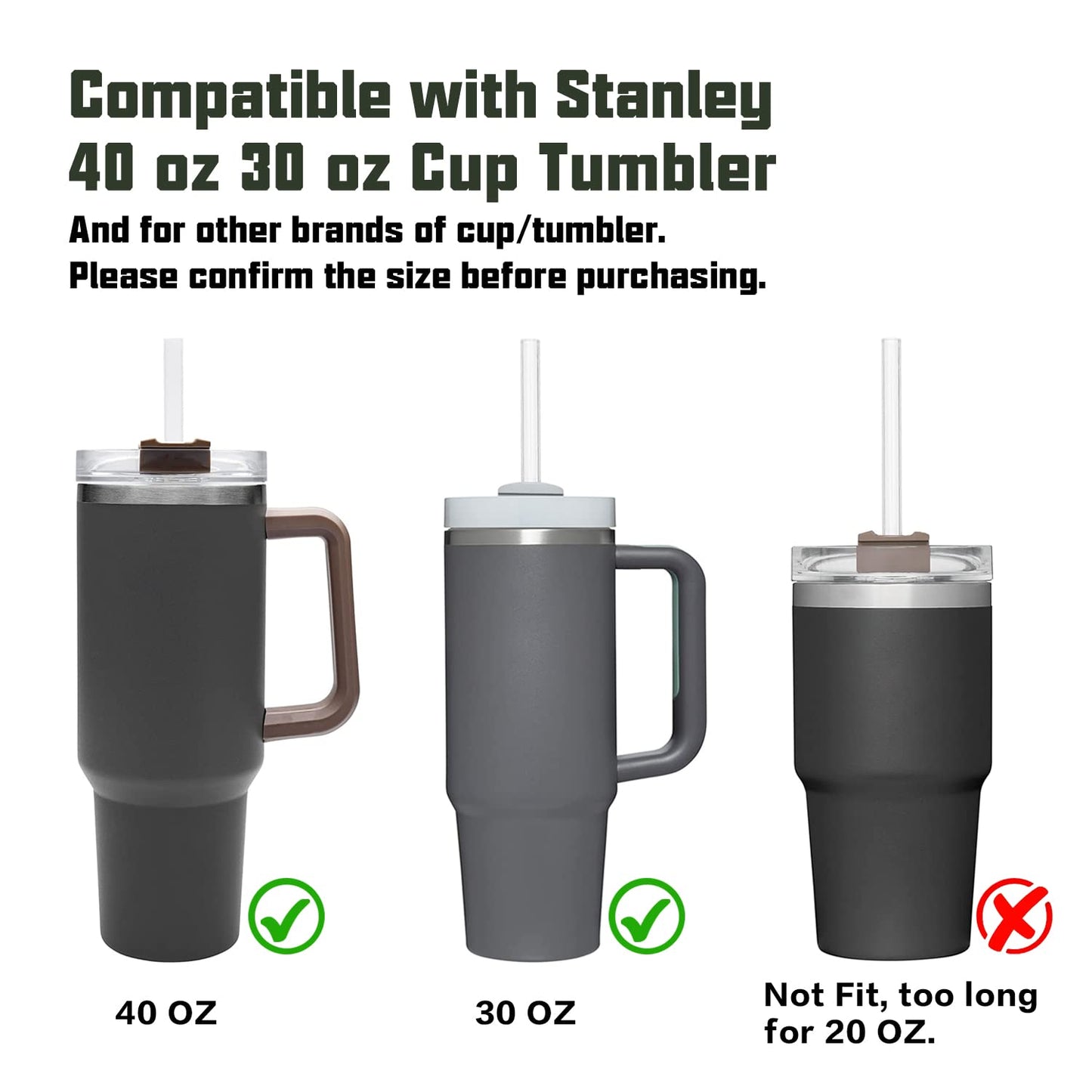 Replacement Straw Compatible with Stanley 40 oz 30 oz Cup Tumbler, 6 Pack Reusable Straw with Cleaning Brush, Plastic, Clear