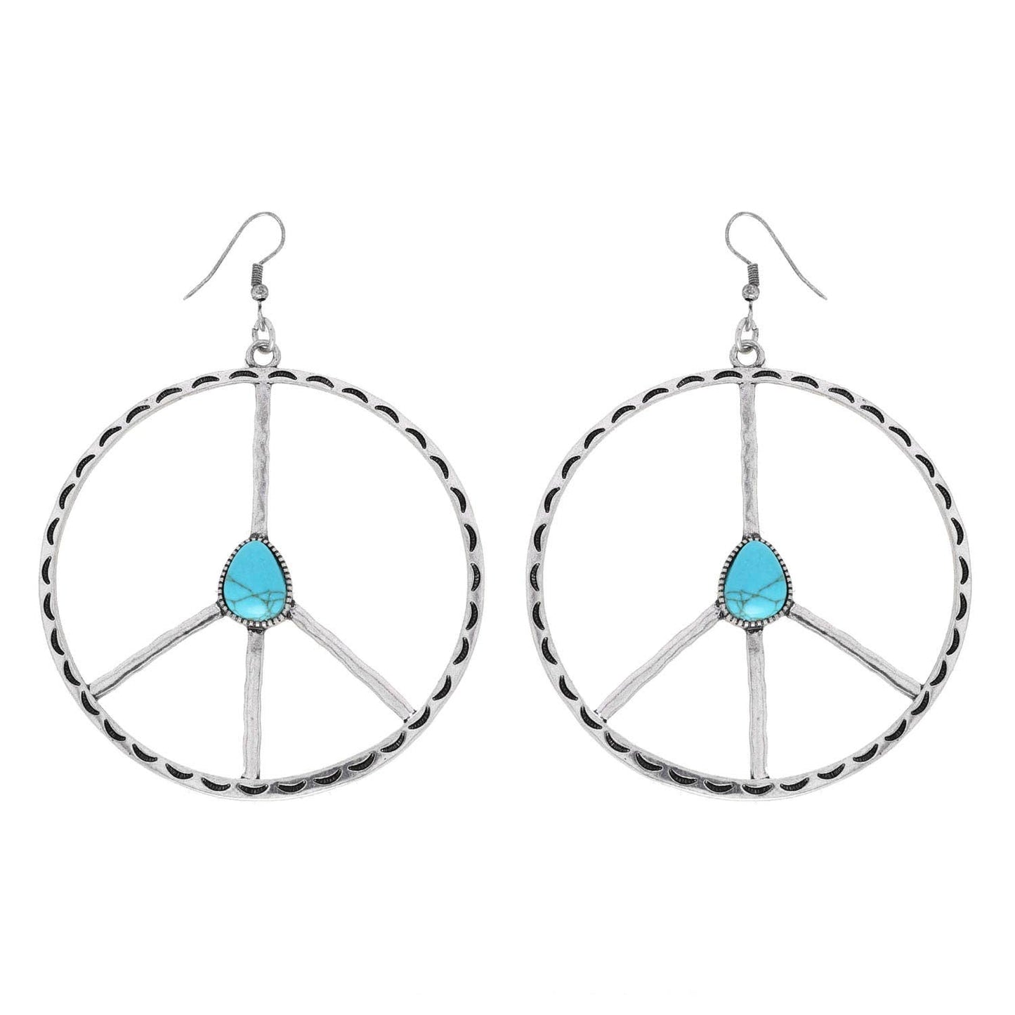 SP Sophia Collection - Western Turquoise Peace Sign Open Circle Earrings