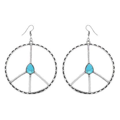 SP Sophia Collection - Western Turquoise Peace Sign Open Circle Earrings