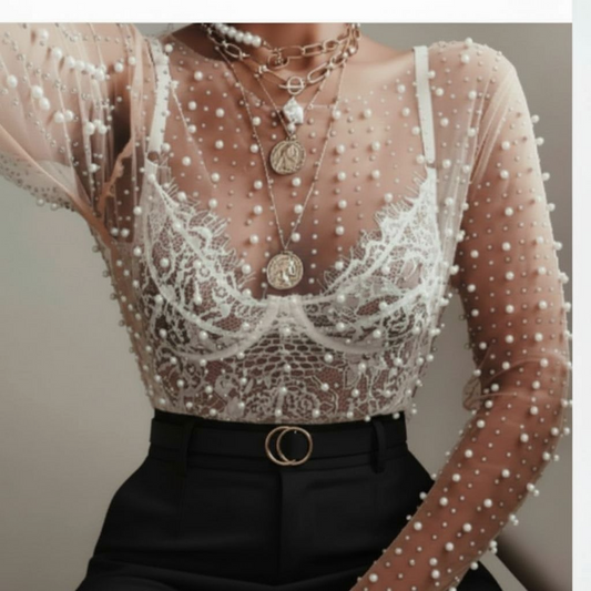 Rhinestone See Through Mesh Top - Sheer Glam Top
