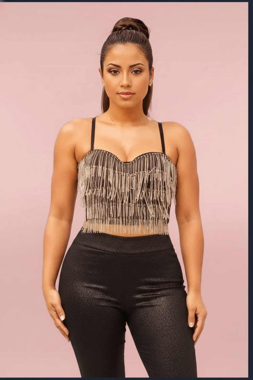 Rhinestone Metal Fringe Bustier Top - Statement Glam Top