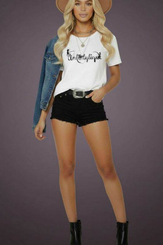 Low Rise Hot Shorts with Pearl Beads - Denim Shorts