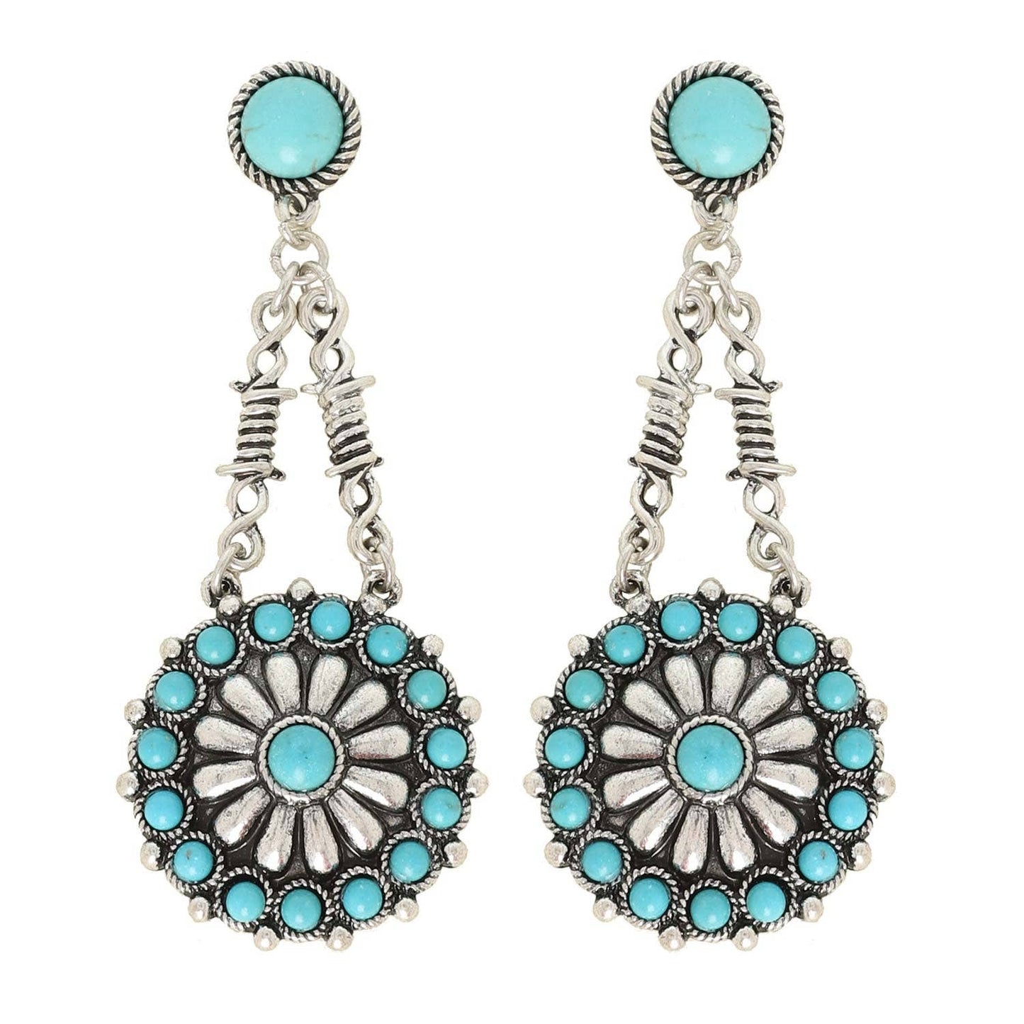 SP Sophia Collection - Western Turquoise Concho Chandelier Drop Earrings