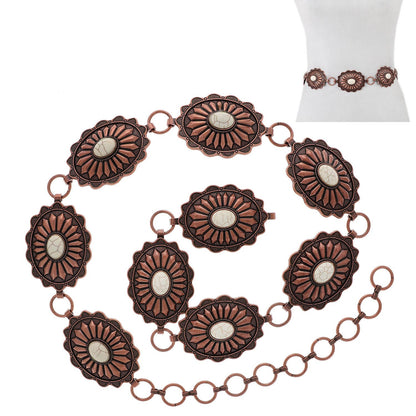 SP Sophia Collection - Floral Concho Western Chain Link Hip Belt: Copper White