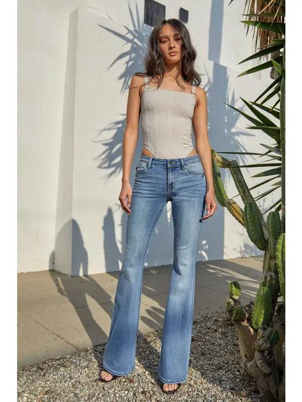 Mid-Rise Flare Jeans- Light Wash - Unladylique