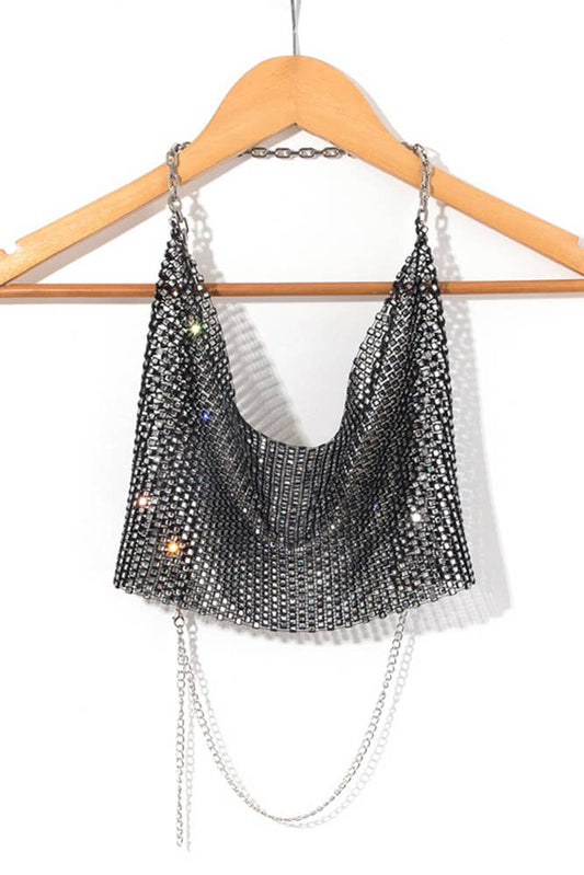 Rhinestone Swing Collar Chain Halter Crop Tank Top - Unladylique