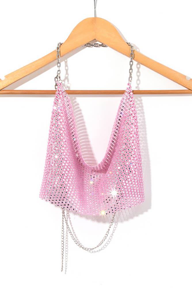 Rhinestone Swing Collar Chain Halter Crop Tank Top - Unladylique