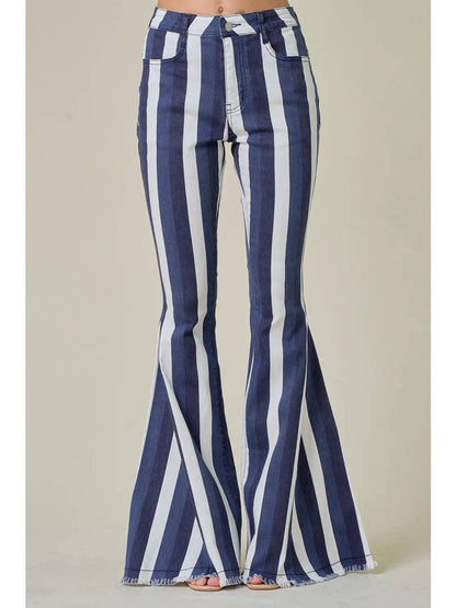 MULTI STRIPE STAR BACK BELLBOTTOM JEANS - Unladylique