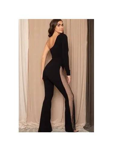 Unladylique - Rhinestone and mesh one shoulder jumpsuit - Unladylique