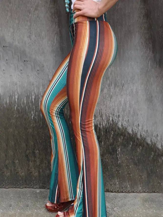 Unladylique Colorful Stripe High Waist Slim Flare Pants - Unladylique