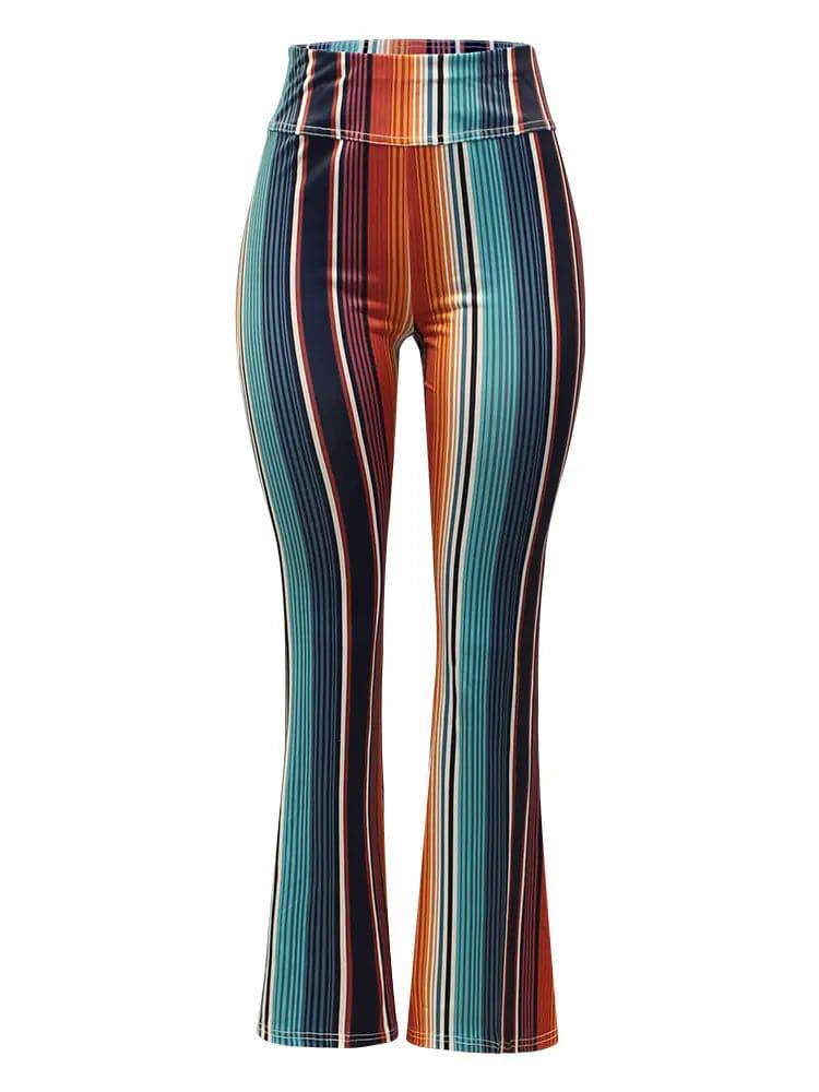 Unladylique Colorful Stripe High Waist Slim Flare Pants - Unladylique