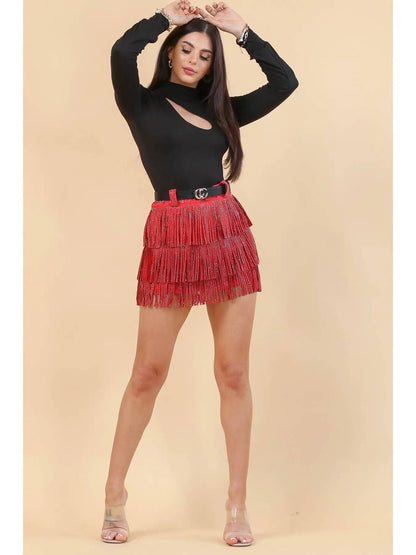 XSMLL-Sequin Fringed Cowboy Shorts - Unladylique