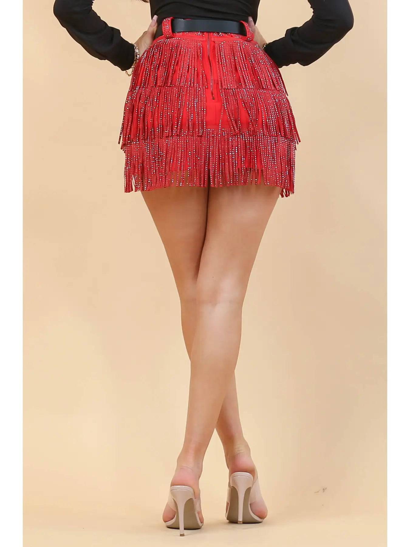 XSMLL-Sequin Fringed Cowboy Shorts - Unladylique