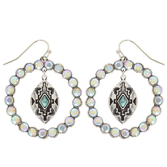 SP Sophia Collection - Western Turquoise Open Circle Drop Earrings: Iridescent