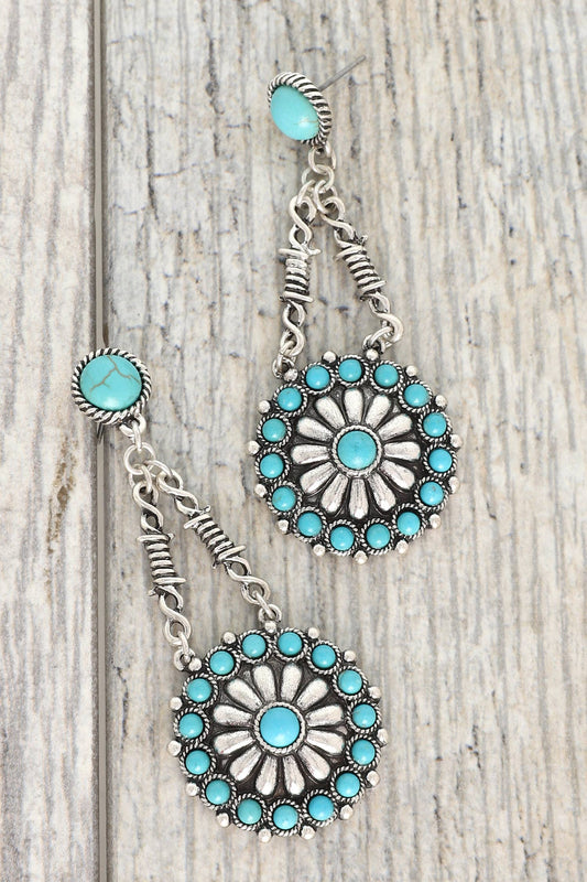 SP Sophia Collection - Western Turquoise Concho Chandelier Drop Earrings