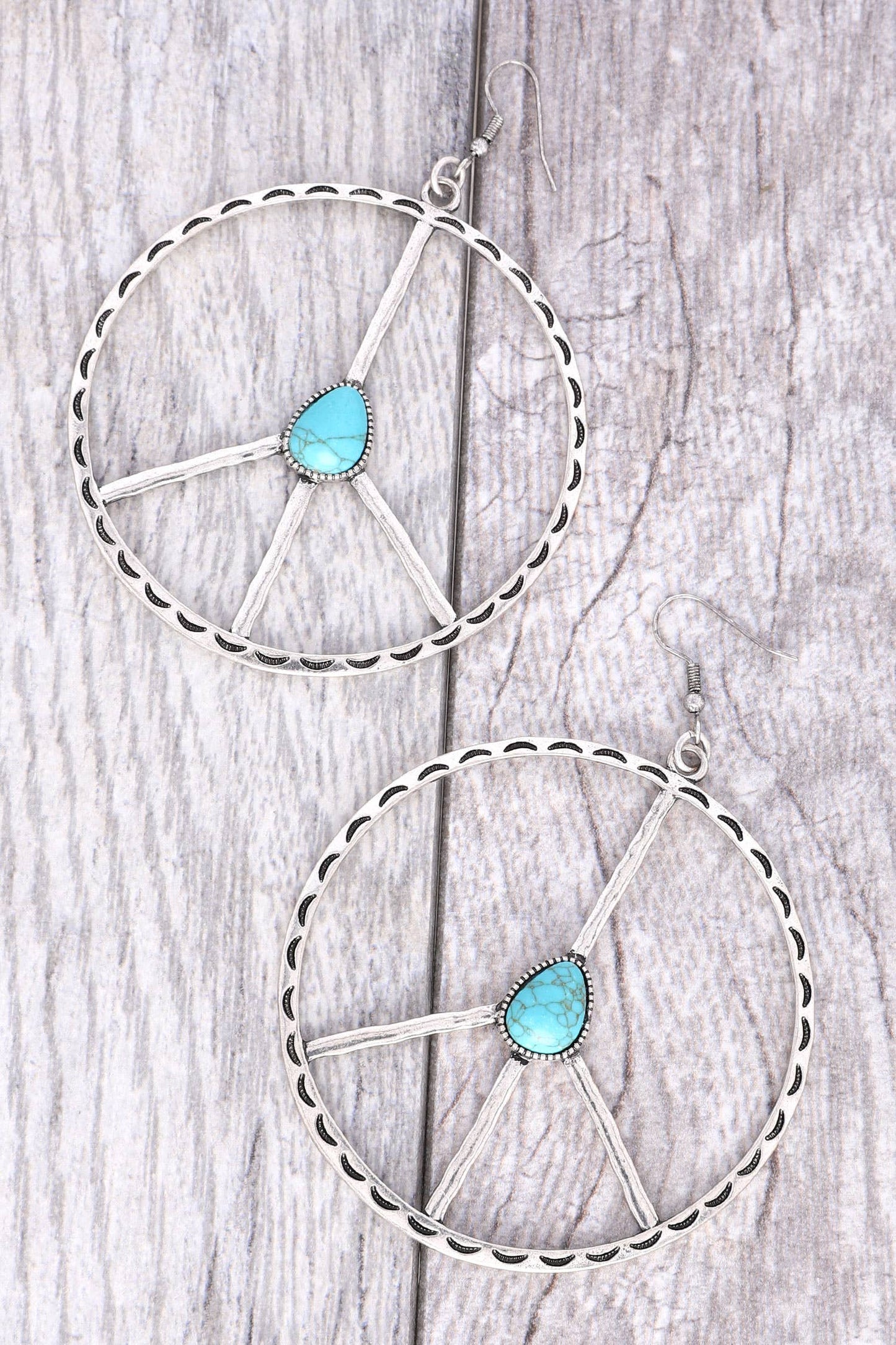 SP Sophia Collection - Western Turquoise Peace Sign Open Circle Earrings